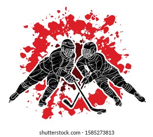 Ice Hockey players action cartoon sport graphic vector