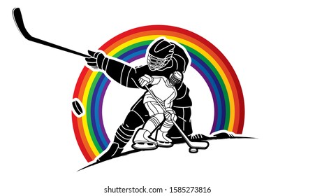 Ice Hockey players action cartoon sport graphic vector