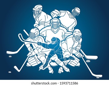 Ice Hockey players action cartoon sport graphic vector