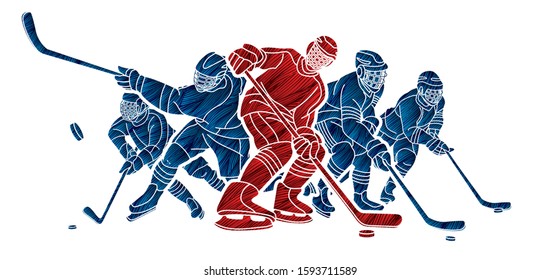 Ice Hockey players action cartoon sport graphic vector