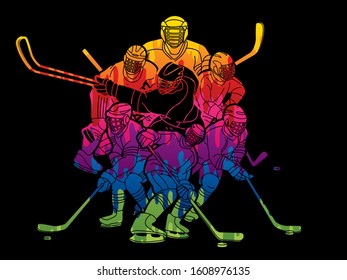 Ice Hockey players action cartoon sport graphic vector.