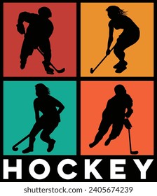 Ice Hockey Players Illustration On A Black Background, Hockey t shirt Retro Design Vector Sport Lover Player, Sticks and Pucks