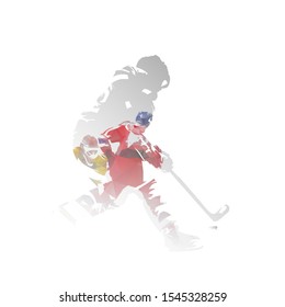 Ice hockey players, isolated double exposure vector illustration. Group of hockey players, multiexposure