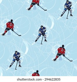 Ice hockey players seamless pattern