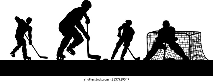 Eishockeyspieler in Silhouette, die eine Spielszene spielen