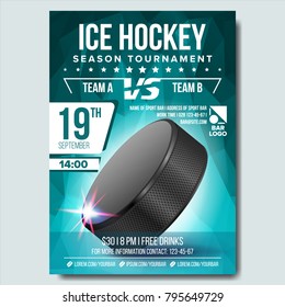 Ice Hockey Poster Vector. Banner Advertising. A4 Size. Sport Event Announcement. Winter Game, League Design. Championship Illustration
