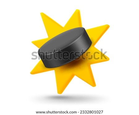 Ice hockey puck with explosion effect. 3d vector mobile application icon with notification