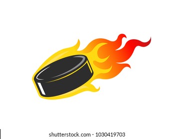 Ice Hockey Puck In Flames Vector Illustration Isolated On White