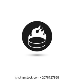 Ice hockey puck icon with flames . Isolated on white background. Vector illustration, eps 10.
