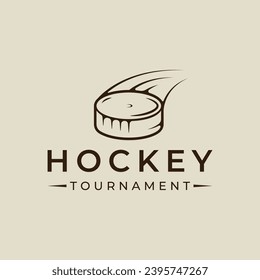 ice hockey puck logo line art vintage vector illustration template icon graphic design. winter sport club sign or symbol for tournament or shirt print stamp concept