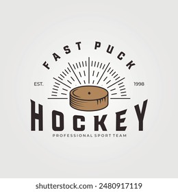 ice hockey puck logo vector vintage icon illustration, sign or symbol