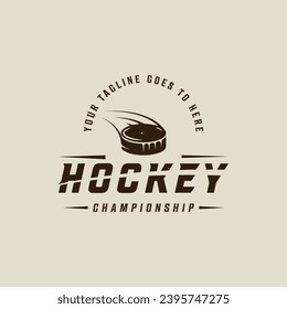 ice hockey puck logo vintage vector illustration template icon graphic design. winter sport club sign or symbol for tournament or shirt print stamp with typography style