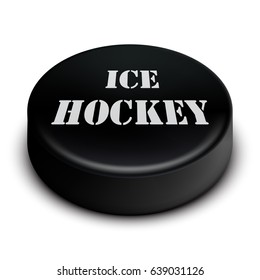 Ice hockey puck with shadow, isolated on white