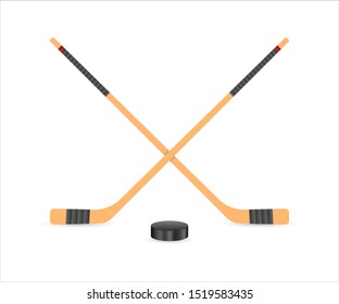 Ice Hockey puck and sticks. Sport symbol. Vector Illustration isolated on white background