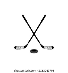 Ice Hockey puck and sticks. Sport symbol. Vector Illustration isolated on white background