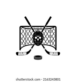 Ice Hockey puck and sticks. Sport symbol. Vector Illustration isolated on white background