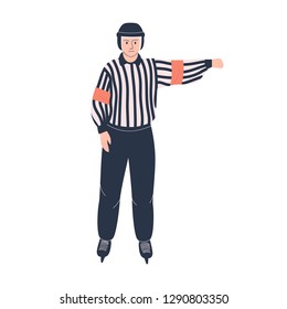 Ice hockey referee. Isolated flat vector illustration with man in hockey uniform for your design
