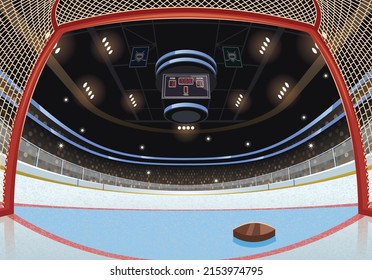 Arena de pista de hockey sobre hielo lista para la ilustración del vector de juego