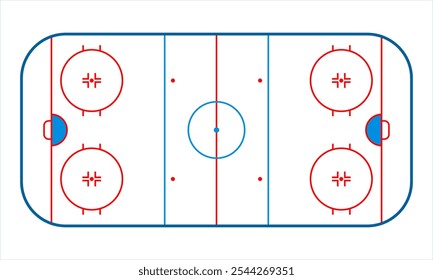 Eishockey-Rink-Diagramm. Eisarena für Wintersport Spiel. Hockeyplatz von oben. Das Hockeyfeld. Vektor-EPS 10