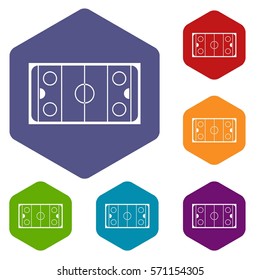 Ice hockey rink icons set rhombus in different colors isolated on white background