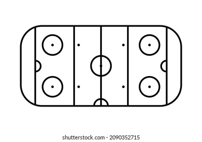 Ice hockey rink isolated flat vector illustration. Winter sport games, competition on the ice arena. Top view on the playground. Strategy template, scheme for players. Graphic marking of playing field