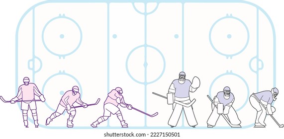 Jugador de pista de hockey sobre hielo Jugador de hockey Goalie deporte vector arte de línea minimalista