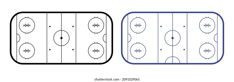 Ice hockey rink, top view. Hockey field outline isolated on white background. Vector illustration. 
