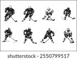 Ice hockey silhouettes, Ice sports,  players, Hockey vector art, Sports silhouettes, Hockey design, Ice bundle, clipart, Vector graphics, Skating silhouettes