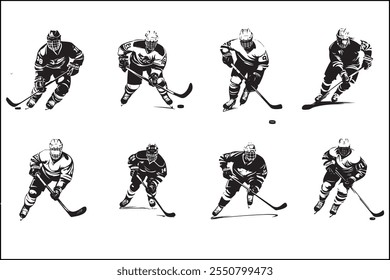 Siluetas de hockey sobre hielo, Deportes sobre hielo, jugadores, Arte vectorial de hockey, Siluetas deportivas, Diseño de hockey, Paquete sobre hielo, Clipart, Gráficos de Vector, Siluetas de patinaje