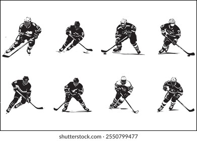 Ice hockey silhouettes, Ice sports,  players, Hockey vector art, Sports silhouettes, Hockey design, Ice bundle, clipart, Vector graphics, Skating silhouettes