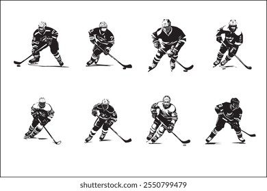 Ice hockey silhouettes, Ice sports,  players, Hockey vector art, Sports silhouettes, Hockey design, Ice bundle, clipart, Vector graphics, Skating silhouettes