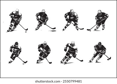 Siluetas de hockey sobre hielo, Deportes sobre hielo, jugadores, Arte vectorial de hockey, Siluetas deportivas, Diseño de hockey, Paquete sobre hielo, Clipart, Gráficos de Vector, Siluetas de patinaje