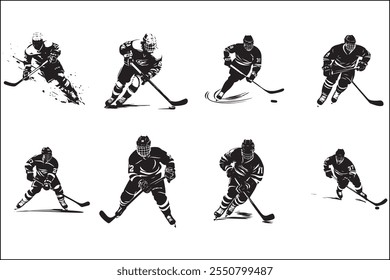 Ice hockey silhouettes, Ice sports,  players, Hockey vector art, Sports silhouettes, Hockey design, Ice bundle, clipart, Vector graphics, Skating silhouettes