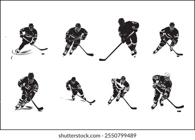 Siluetas de hockey sobre hielo, Deportes sobre hielo, jugadores, Arte vectorial de hockey, Siluetas deportivas, Diseño de hockey, Paquete sobre hielo, Clipart, Gráficos de Vector, Siluetas de patinaje