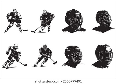 Ice hockey silhouettes, Ice sports,  players, Hockey vector art, Sports silhouettes, Hockey design, Ice bundle, clipart, Vector graphics, Skating silhouettes