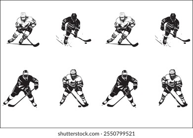 Siluetas de hockey sobre hielo, Deportes sobre hielo, jugadores, Arte vectorial de hockey, Siluetas deportivas, Diseño de hockey, Paquete sobre hielo, Clipart, Gráficos de Vector, Siluetas de patinaje