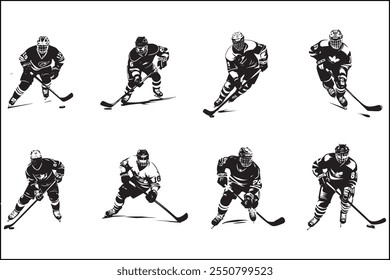 Siluetas de hockey sobre hielo, Deportes sobre hielo, jugadores, Arte vectorial de hockey, Siluetas deportivas, Diseño de hockey, Paquete sobre hielo, Clipart, Gráficos de Vector, Siluetas de patinaje