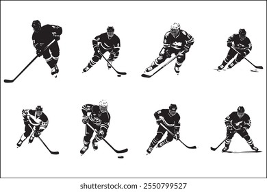 Siluetas de hockey sobre hielo, Deportes sobre hielo, jugadores, Arte vectorial de hockey, Siluetas deportivas, Diseño de hockey, Paquete sobre hielo, Clipart, Gráficos de Vector, Siluetas de patinaje