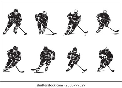 Ice hockey silhouettes, Ice sports,  players, Hockey vector art, Sports silhouettes, Hockey design, Ice bundle, clipart, Vector graphics, Skating silhouettes