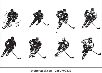 Ice hockey silhouettes, Ice sports,  players, Hockey vector art, Sports silhouettes, Hockey design, Ice bundle, clipart, Vector graphics, Skating silhouettes