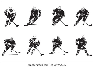 Siluetas de hockey sobre hielo, Deportes sobre hielo, jugadores, Arte vectorial de hockey, Siluetas deportivas, Diseño de hockey, Paquete sobre hielo, Clipart, Gráficos de Vector, Siluetas de patinaje