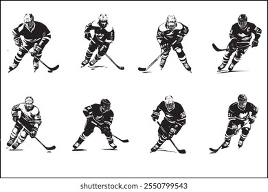 Ice hockey silhouettes, Ice sports,  players, Hockey vector art, Sports silhouettes, Hockey design, Ice bundle, clipart, Vector graphics, Skating silhouettes