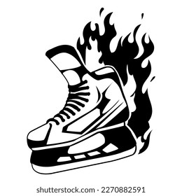 Ice Hockey Skate On Fire High Contrast  Vector illustration art