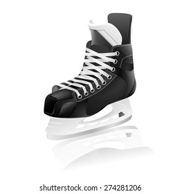 Ice Hockey Skate With Reflection, Isolated On White. Vector EPS10 Illustration. 