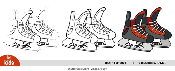 Ice hockey skates, education dot to dot game for children. Winter activity worksheet