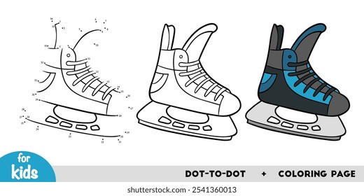 Ice hockey skates, education dot to dot game for children. Winter activity worksheet