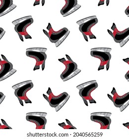 Ice hockey skates flat design on white background seamless pattern. Sport boots vector illustration.