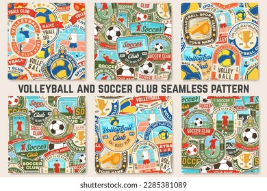 Ice Hockey and Soccer, football club seamless pattern. Vector. For football club background with ce hockey, soccer, football player, goalkeeper and gate silhouettes. Concept for soccer sport pattern