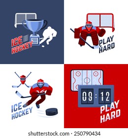 Ice hockey sport design concept set with players in uniform flat icons isolated vector illustration