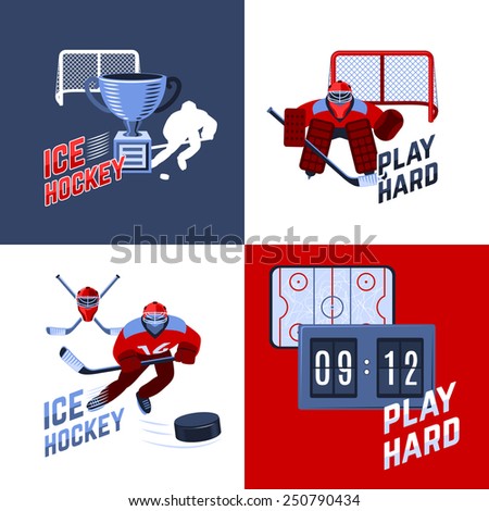 Ice hockey sport design concept set with players in uniform flat icons isolated vector illustration